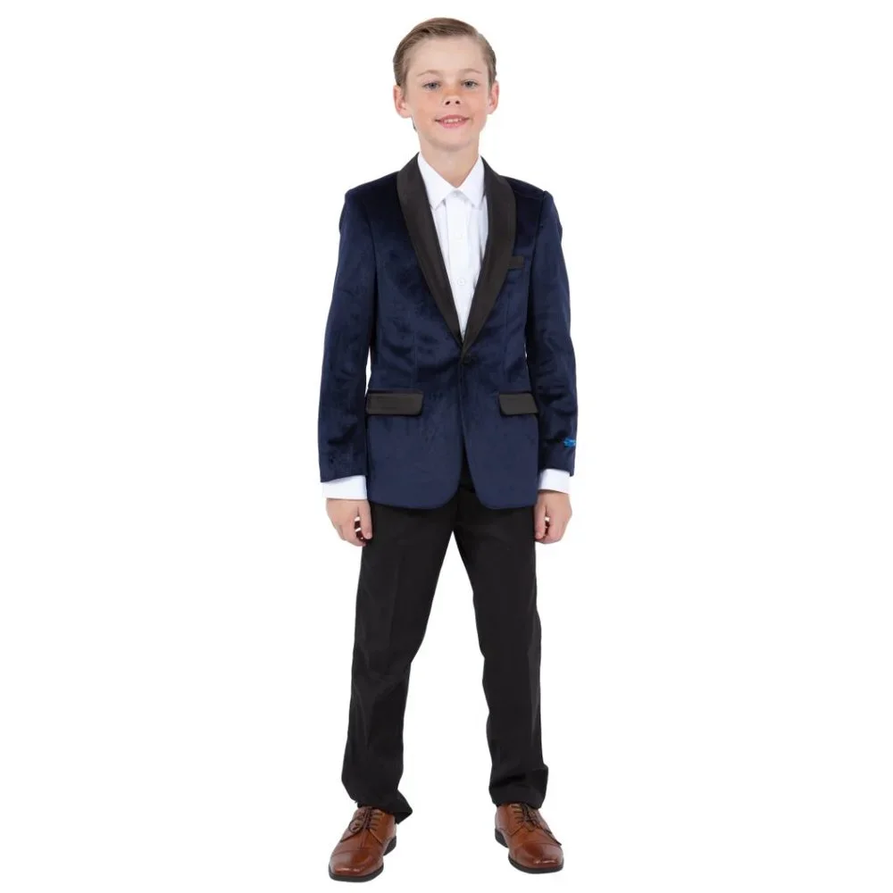 Perry Ellis Boys Navy Velvet Jacket Only - Picture 3 of 5